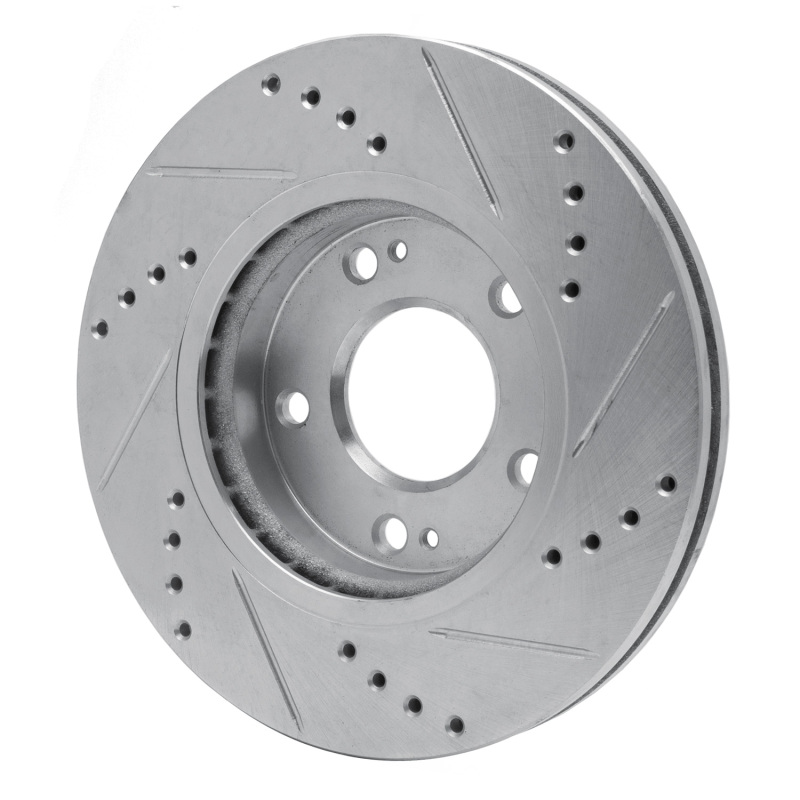 Hyundai Santa Fe Brake Rotor (1) - Front Left - R1 Concepts - Drilled & Slotted - Silver - `01-`05
